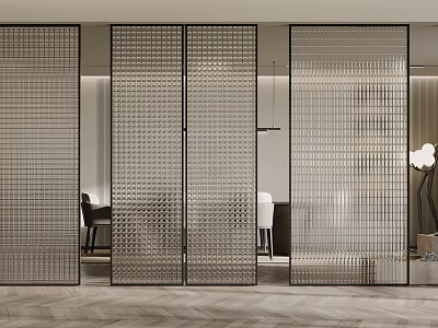Modern Metal Grid Room Divider For Interior Space With Furniture And Lighting 3d model