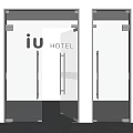 Glass Double Doors For Hotel Entrance With iu HOTEL Sign And Modern Design