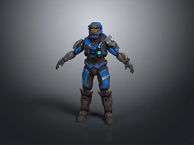 Blue Armored Sci Fi Warrior Game Movie Character With Orange Accents And Full Body Armor 3d model