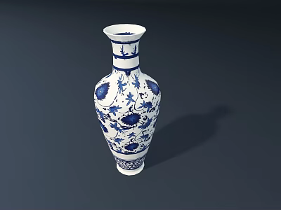 Elegant Blue and White Ceramic Vase With Detailed Traditional Floral Patterns 3d model