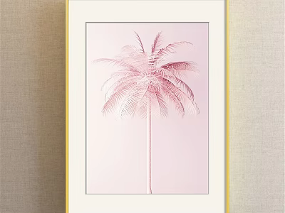 Pink Palm Tree Plant Painting With Pink Background And Golden Frame 3d model