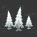 Green Arbor Trees With Various Heights And Brown Trunks On Dark Background