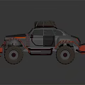 Off Road Vehicle With Large Tires Red Bumper And Spare Tire On Roof