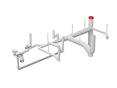 White Plastic Pipeline Structure With Multiple Branches Connections And Red Top Part 3d model