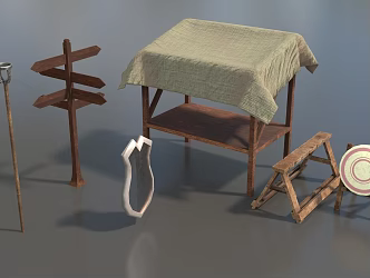 Game props simple shed target shield road signs props benches a group of props low face number low model simple model game sub-era film and television level 3d model