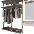 Modern Closet Interior with Hanging Clothes Shelves Drawers Mirror and Storage Boxes