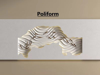 Poliform Background Wall with Wavy Textured Patterns and Golden Accents in Modern Interior Decor 3d model