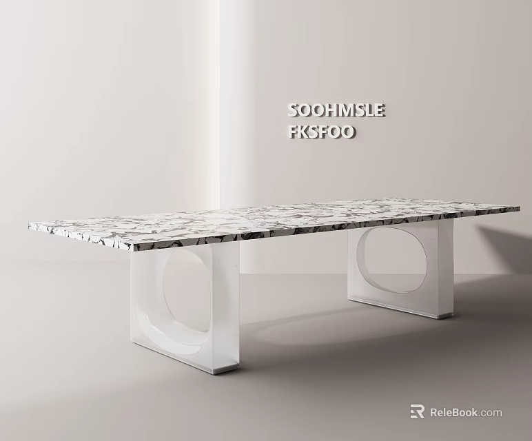 Modern Dining Table With Marble Tabletop And White Transparent Circular Legs 3d model 