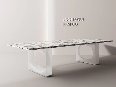 Modern Dining Table With Marble Tabletop And White Transparent Circular Legs 3d model