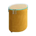 Modern Round Sofa Stool with Yellow Velvet Upholstery and Transparent Glass Top