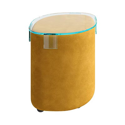 Modern Round Sofa Stool with Yellow Velvet Upholstery and Transparent Glass Top 3d model