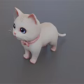 Cute White Kitten Doll Standing With Pink Bow Tie On Gray Background