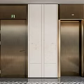 Modern Elevator Lobby With Metallic Doors Stone Walls And Geometric Floor 3d model