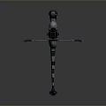 3D Mechanical Robot Model With Metallic Structure Extended Arms Red Accents And Reflective Surface