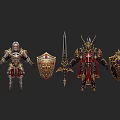 Game and Movie Character Designs Featuring Diverse Armor Swords Shields and Weapons 3d model