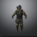 3D Rendered Tactical Military Figure With Helmet And Orange Accented Gear