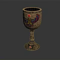 Decorative Metal Goblet With Intricate Patterns Red Gemstone And Ornate Base