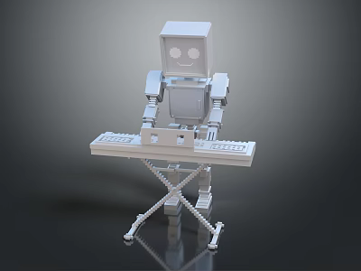 Smart Machine Sitting at Foldable Table with Keyboard and Digital Device 3d model