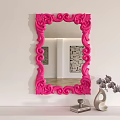 Pink Ornate Framed Mirror On White Wall With Shelf Vase And Books Reflecting Decorative Painting