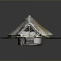 Traditional Thatched Hut with Moss Covered Roof Surrounded by Green Grass and Stone Steps