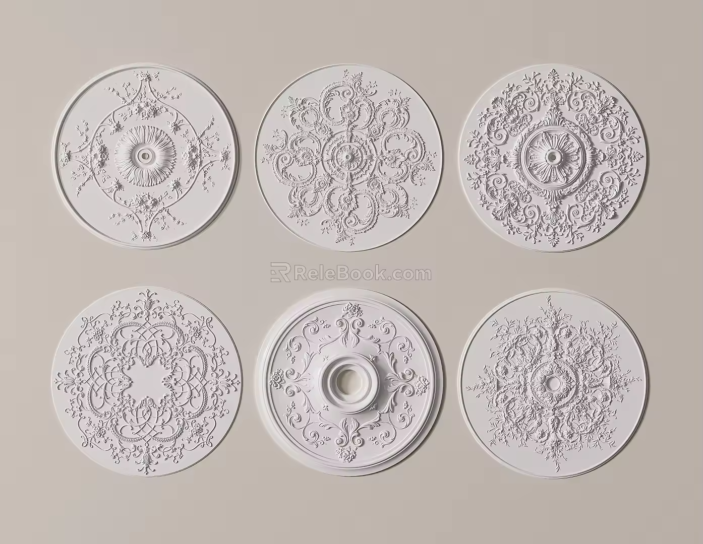 French carved lamp tray round lamp tray plaster chandelier base 3d model