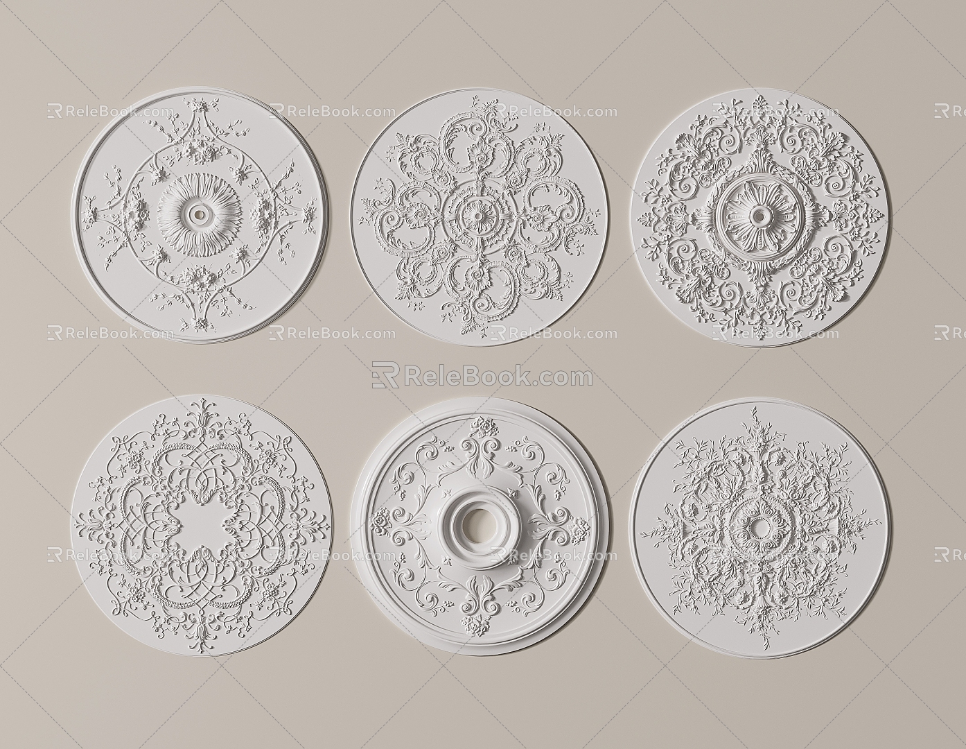 French carved lamp tray round lamp tray plaster chandelier base 3d model