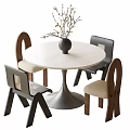 Round Table and Chairs with Light Top Silver Cone Base Wooden Backrest Beige Padded Seats