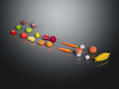 Assorted Fresh Vegetables Arranged with Carrots Tomatoes Onions Corn and Mushrooms 3d model