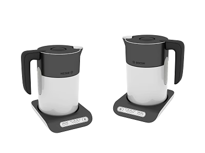 Two Modern Black And White Electric Kettles With KOOK Brand And Base Design 3d model