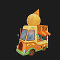 Colorful Ice Cream Truck With Large Cone On Top And Decorative Dessert Patterns