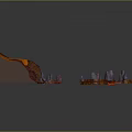 Vibrant Volcanic Landscape With Fiery Red Lava Flows Jagged Rocks And Orange Molten Pools
