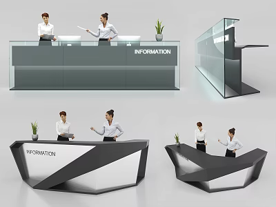 Modern Reception Desk Design With Information Counter And Geometric Structure 3d model
