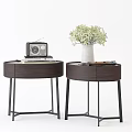 Modern Dark Wooden Nightstands With Metal Legs Vintage Radio Books And White Flower Vase