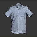 Light Blue Short Sleeve Collared Shirt With Front Pockets And Button Design 3d model