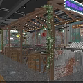 Authentic Hot Pot Restaurant Interior With Brick Walls Wooden Tables And Fresh Ingredients