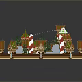 Festive Christmas Building Scene With Dome Roof Candy Canes Green Trees And Snow Covered Pavilions