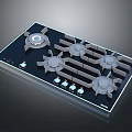 Modern Kitchen Gas Hob Appliance With Multiple Burners Control Knobs And Black Glass Surface 3d model