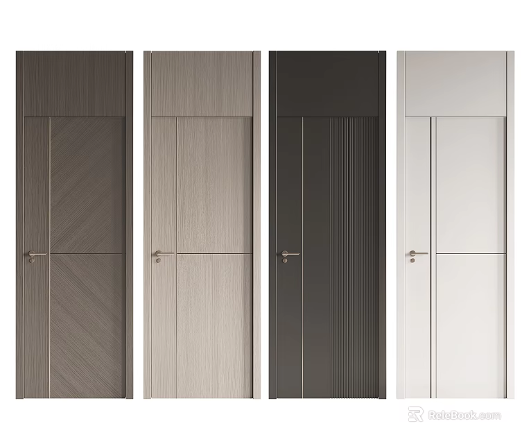 Modern Hinged Doors In Various Colors With Wood Grain And Vertical Stripes Design 3d model 