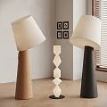 Modern Floor Lamps with Wooden Black Bases and Geometric White Column in Minimalist Interior Design