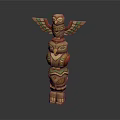Traditional Wooden Totem Pole With Stacked Owl Figures And Colorful Carvings