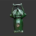Old Green Water Pump Designed With Octopus Shaped Tentacle Handles And Red Label