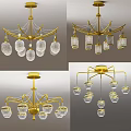 Elegant Golden Crystal Chandelier With Multiple Hanging Glass Shades Design