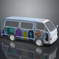 Light Blue Mini Van With Colorful Hand Painted Cartoon Characters On Sides