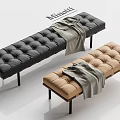 Modern Black and Beige Tufted Sofa Bench With Gray Blanket and Slim Legs