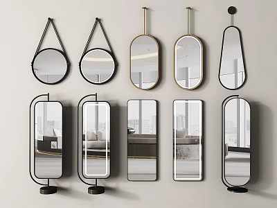 Decorative Mirrors with Various Shapes Metal Frames Wall Mounted and Floor Standing 3d model