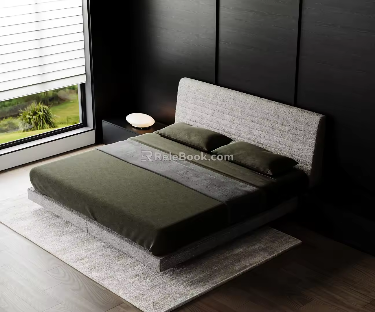 Modern Double Bed Fabric Double Bed Suspension Double Bed Spherical Table Lamp Texture Carpet 3d model