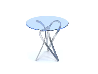 Modern Round Coffee Table With Clear Glass Top And Crossed Metal Base 3d model