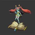 Game Movie Character Red Twin Ponytails Golden Decorations Yellow Dress Magic Wand On Open Book