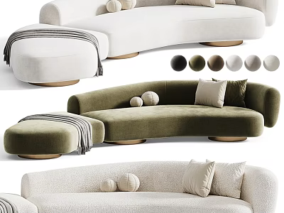 Irregular Shaped Sofa Modern Design With Round Pillows Ottoman And Multiple Colors 3d model