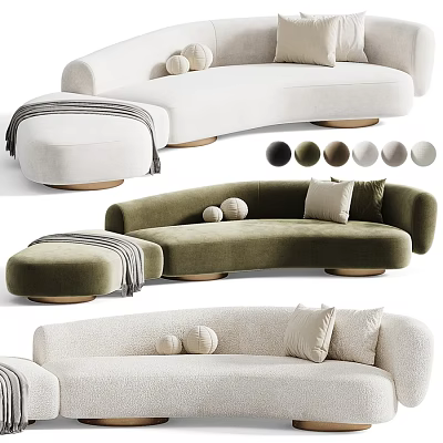 Irregular Shaped Sofa Modern Design With Round Pillows Ottoman And Multiple Colors 3d model